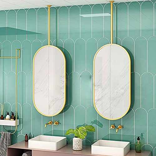 HLYT-0909 Decke hängende ovale Spiegel, Eitelkeit Make-up kreativ dekorativer Spiegel mit goldenem Metallrahmen und Boom für Zuhause oder Hotel Floating badespiegel (Size : 50cmx70cm)