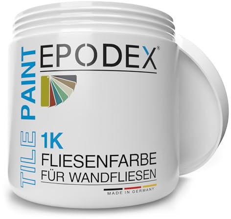 EPODEX 1K Fliesenfarbe Küche, Badezimmer & mehr - Cappuccino - Pastell | Fliesenlack für normal beanspruchte Wandfliesen, seidenmatter Lack, 1kg (8m² bei einmaligem Anstrich)