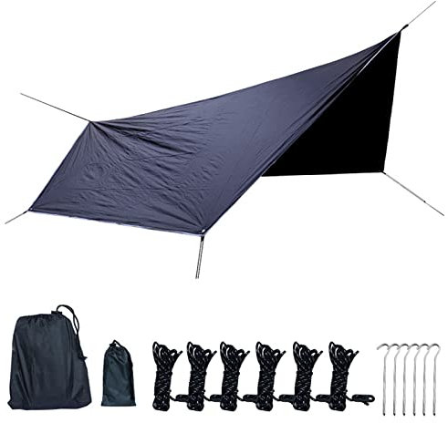 XIANGBINXUAN wasserdichte Zeltplane Sechseckig Tarp, Sonnensegel Sonnenschutz Ripstop Regen Schutzdach Tragbare Leichte Regendichte Matte Für Wandern Bergsteigen Picknick (Black)