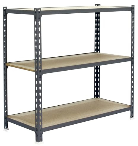Simonrack Schwerlastregal, Lagerregal, 100x110x50 cm, Metallregal, Kellerregal, Biegestelle 200 kg, 3 Holzfachböden, Grau/Holz - Maderclick
