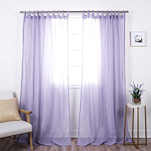 Best Home Fashion Tie Top Faux Linen Curtains - Light Filtering Window Treatment for Living Room, Dining Room, Bedroom - Lilac - 52 W x 84 L (2 Panels)