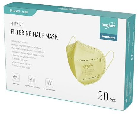 EUROPAPA 20x FFP2 Maske Atemschutzmaske 5-Lagen Staubschutzmasken hygienisch einzelverpackt EN149:2001+A1:2009 Mundschutzmaske EU2016/425