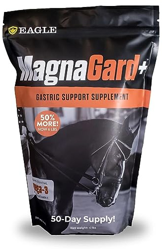 MagnaGard Plus Gastric Support Supplement for Horses with Omega 3s | Relieves Ulcers, Calming Supplement, Magnesium & Other Vital Minerals | Powder, 6 Pound Bag, 45-Day Supply | by Eagle Equine