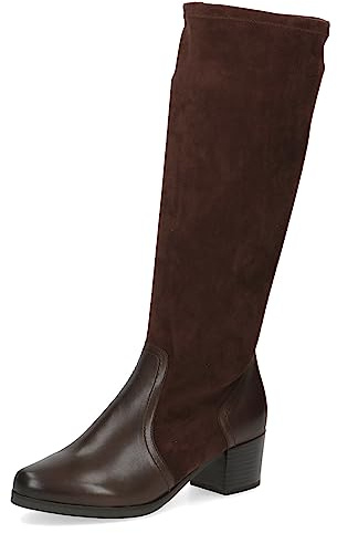 CAPRICE Damen Hohe Stiefel mit Absatz Airmotion aus Leder bis zum Knie Weite G, Braun (Dk Brown Comb), 38 EU