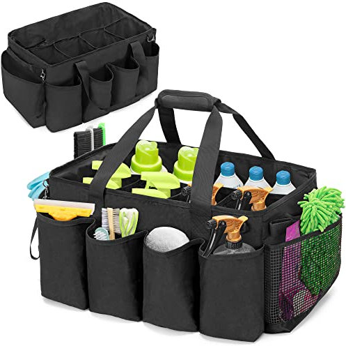 HODRANT Extra-Large Cleaning Caddy Organizer with Sturdy Pad & Handles, Cleaning Tote Bag Cleaning Products, Cleaning Supplies Storage Bag with Large Capacity Housekeeping Work & Car, Bag Only, Black