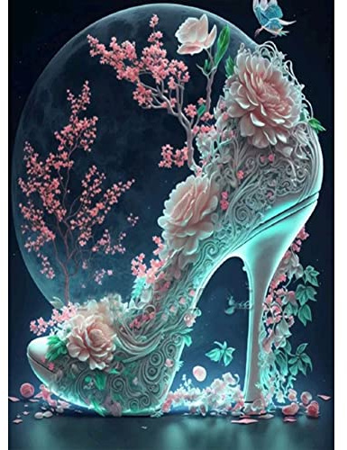 5D DIY Vollbohrer Diamond Painting hochhackige Schuhe Rose Kit Deko Diamant Painting Full Drill Kreuzstich Stickerei Diamantmalerei 30x40cm (T)