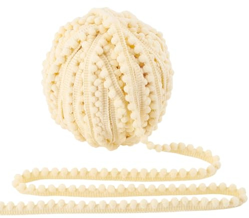 PandaHall 25 Yard Pom Poms Bälle Fransenbesatz, 1/2 Zoll (12 mm) Single Edge Ball Trim Fransen Weizenfarbe Nähband Crafts Pompons Quaste Spitze Zum Nähen DIY Crafts Party Home Decoration