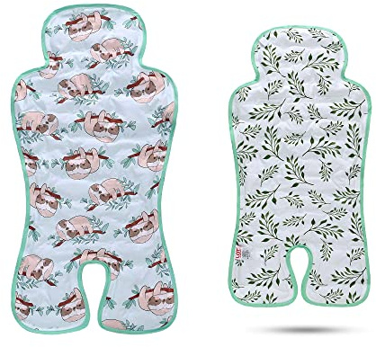 Gel Car Seat Cooler Pad,1 Pack Double Sides-Universal Baby Stroller Ice Cushion Cooler Mat,Summer Cooling Seat Liner,Multifunctional Suitable for Baby Dining Chair,Child Safety Seat(Sloth + Leaves)