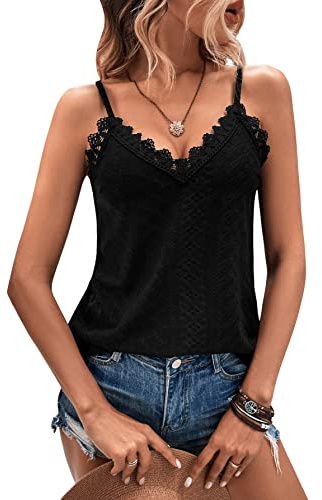 GORGLITTER Spitzentop Damen Sexy Top Mit Spitze Sommer Tops Spitzen Oberteile Lace Cami Tops Going Out Top Schwarz M