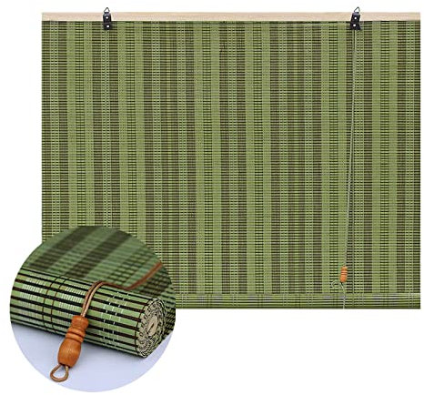 DUYULIANG Bambus Rollo Retro Bambusrollo Hakentyp Einfach Aufzuhängen, Raffrollo Holzrollo Für Fenster, Sonnenschutz, Dauerhaft Atmungsaktiv Mit Zubehör, Trennwand Sichtschutzvorhang, Anpassbar