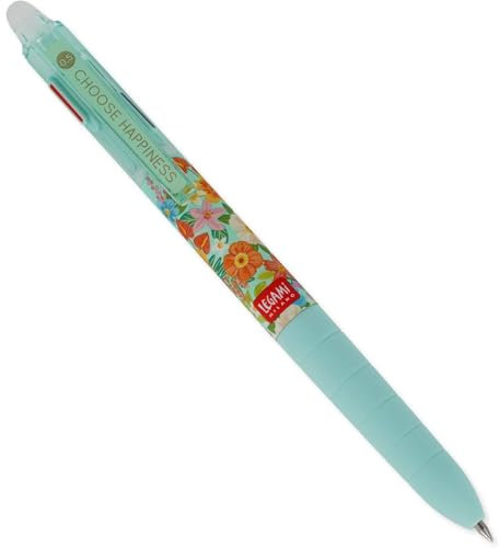 Legami - 3-Farben-Gelschreiber, Wiederaufladbar, Ergonomischer Griff, ⌀ 0,5 mm Spitze, Motiv Blumen