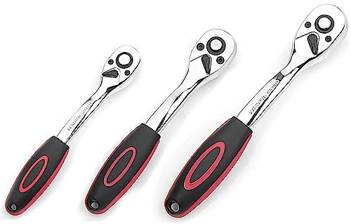 DYOUen 3 Stück Umschaltknarre 1/4 zoll, 3/8 zoll, 1/2 zoll Ratsche Knarre Antrieb 72 Zähnen Feinverzahnte mit Ergonomischem Griff