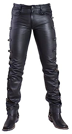 Pantalones de cuero rojo para hombre con cordones laterales | Colección de pantalones de cuero para hombre, Pantalones con hebilla, piel auténtica, XXS