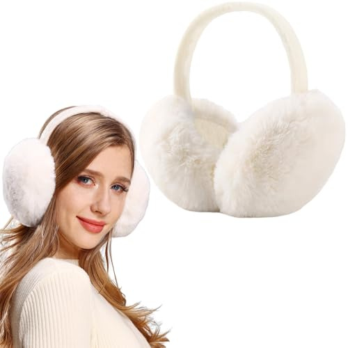 FSMILING Cache-oreilles d'hiver réglables pour femmes - Cache-oreilles en peluche pour femmes - Cache-oreilles thermiques pour femmes, 1/2 pack, Blanc 3., taille unique