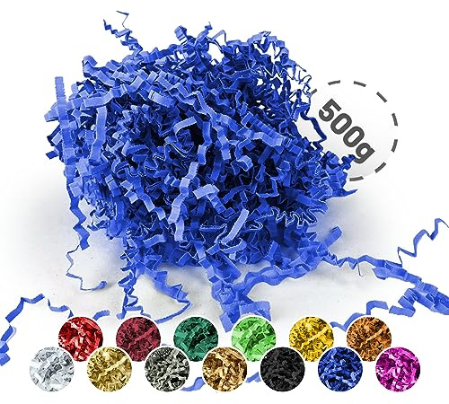Verpackungswelt Füllmaterial 500 g | Geschreddertes Papier für Geschenkboxen & Pakete | Made in Germany | Dekoration & Schutz | Verpackungsmaterial & Zubehör zum Geschenke einpacken | Blau