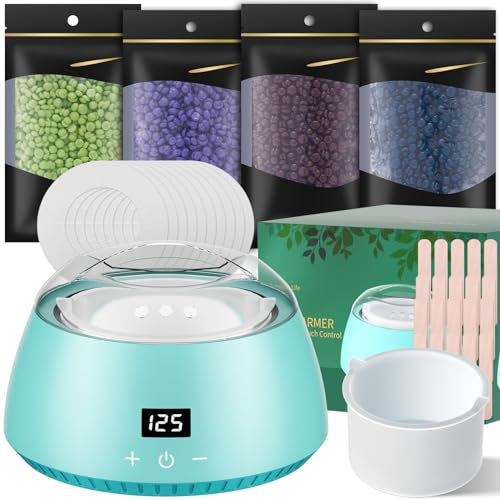 CITHOT Wachswärmer Haarentfernung Kit LCD Touchscreen Waxing Set 4 Wachsbohnen 20 Holzspateln, Einfach Reinigung Wachserhitzer Warm, Bikini Bein Heißwachsgerät zu Hause