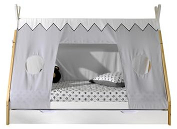 möbelando Hausbett >Tipi< in Weiß/Kiefer Natur aus Massive Kiefer - 206x158,2x98cm (BxHxT)