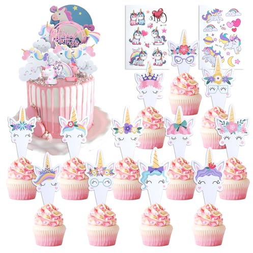 Aitsite Decorazione per Cupcake e Torte a Forma di Unicorno, 40 Pezzi - Muffin, Torta Arcobaleno, Decorazione per Bambini