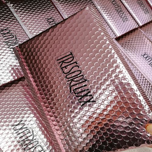 50 Stück individueller Luftpolsterversand, gepolsterter Versandbeutel mit bedruckter Versandtasche für Schmuck, Postversand für Make-up-Kleidung, Roségold, 15 x 18 cm