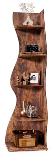 LITTLE TREE Small Corner Shelf, Modern 5-Tier Wall Corner Bookshelf, Stylish Bookcase Storage Rack for Small Space, Living Room, Bedroom
