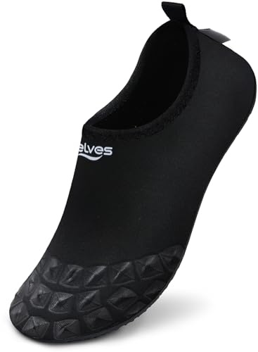 WateLves Water Shoes for Womens Mens Barefoot Quick-Dry Aqua Socks for Beach Swim Surf Yoga Exercise Camping Must Haves (LT.Black, 42/43)