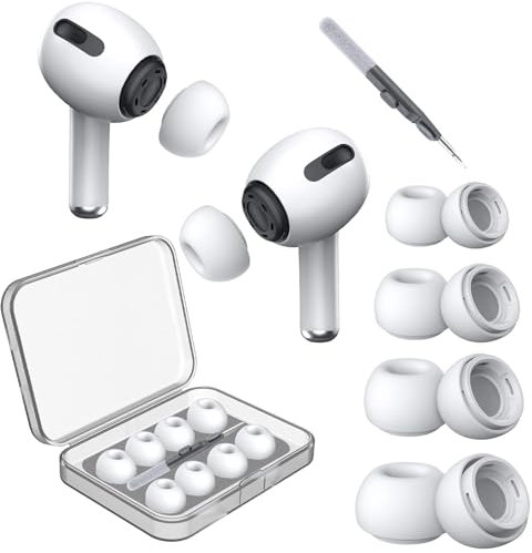 4 Paires Embout pour Airpods Pro/Airpods Pro 2, Embout Ecouteur Intra Auriculaire, Bouchon Oreille Silicone avec Boîte Portable + 1 Stylo de Nettoyage, Embouts de Rechange(XS/S/M/L)