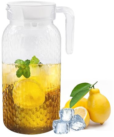 Aleker Jarra de agua de 1 litro con tapa, jarra de plástico, jarra de agua transparente para nevera, jarra de jugo reutilizable con tapa, mango y boquilla ventilada, lata con tapa para jugo, leche, té