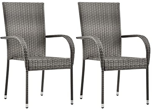 Homgoday Gartenstühle Stapelbar 2 Stk. Grau Poly Rattan Abdeckungen für Gartenmöbel Model46464
