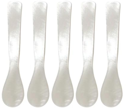 LICHENGTAI 5er Set Eierlöffel Perlmutt Handgemacht Kaviarlöffel Mutter Löffel Weiß Perlmuttlöffel Kaviar Servierlöffel Dessertlöffel für Kaviar Eier Kaffee Serving