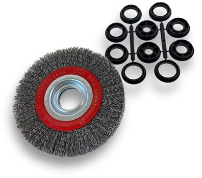 Kibros Lot 3 brosses touret acier Ø 150 mm 2 rangs fil dur 0,30 mm | Fil dur 0,30 mm ondulé, 2 rangs, alésage 32 mm + réducteurs bagues 25/22/20/16/12 mm, pour touret ou meuleuse.