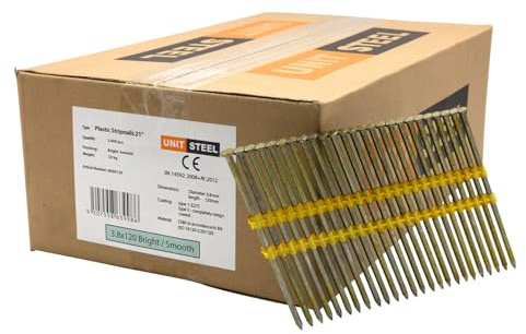 UnitSteel 21° Rundkopf Streifennägel - 3,8X120mm, 2.000 stück, Blank/glatt