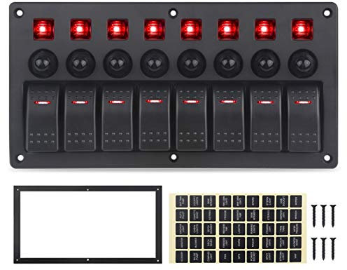 MUEOSI for Jeep, Panneau de Commutation 8 Gangs 12 V 20 A 24 V 10 A étanche Marche/arrêt 5 Broches Bateau Voiture Panneau à Bascule 12 V avec disjoncteurs Tableau électrique(Rot)