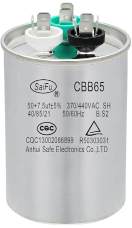 50+7.5uF 370V Doppellauf-Anlauf-Rundkondensator CBB65 440 Volt VAC Klimaanlagenkondensatoren für Anlauf des Lüftermotors der Klimaanlageinheit oder Wärmepumpe oder Kondensator Direktkühlung