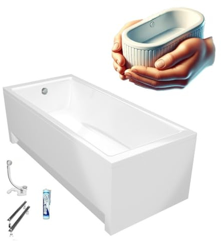 ECOLAM Badewanne TAMI 140x70 Thermobadewanne Schürze Wanne mit Isolierung | im Set weiße Verkleidung Ablauf Füße Silikon ecoThermoPro Wärmeschutz Schalldämmung direkt vom Hersteller Top Qualität Acryl