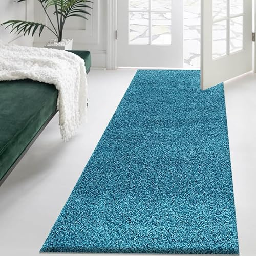Cozy Haven Shaggy Collection Runner Rug - Hallway Carpet Runners, Non-Slip Floor Mats for Kitchen, Living Room, Corridor, Entryway, Door Entrances – (Teal, 60x110 cm)
