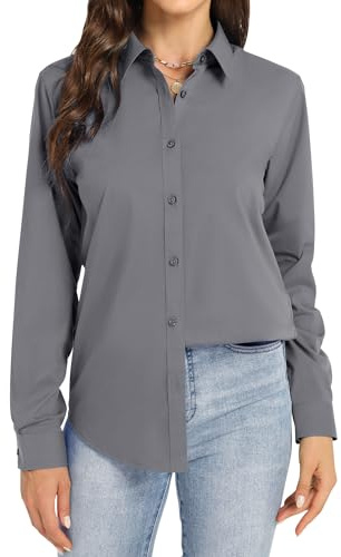 J.VER Bluse Damen Business Casual Bügelfrei Blusen Einfarbig Langarmshirt | Weicher Blickdicht, Regulärer Schnitt mit Reverskragen, Formell Lässig Damenbekleidung für Gartenparty Konzert Herbstfeier