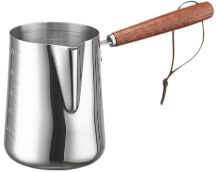 Colcolo Turkish Warmer Coffee Pot Stainless Steel Wooden Handle Multifunctional Frothing Pitcher Chocolate Melting Pan for Household, 600ML