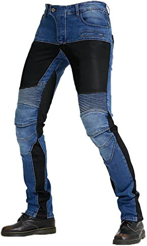COLOYO Pantalones vaqueros de motocicleta para hombre, pantalones de protección para motocicleta, aprobados por la CE, rodilleras extraíbles, blindados, azul-3XL