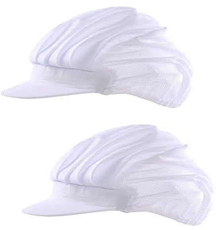 Kochmütze 2 pcs Weiß Chef Hut Kochhaube Koch Mütze Haarnetz Küche Elastisch Kochen Hut Mesh Atmungsaktiv Staubmütze Arbeitshut Industrie Werkstatt Hut Kappe