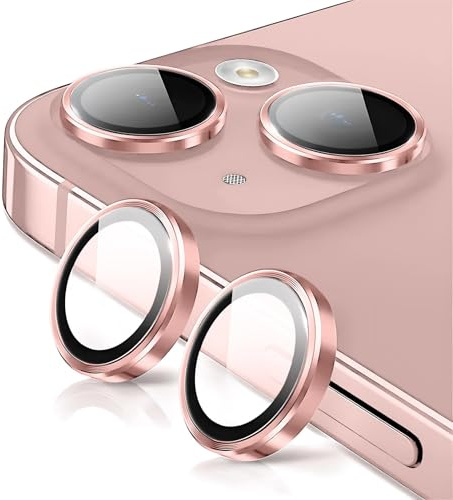 Rainway Camera Lens Protector for iPhone 13 / iPhone 13 mini, Shatterproof Ultra HD Individual Lens Protectors, 9H Ultra-tough Tempered Glass with Aluminum Rim, Ultra-thin, Pink
