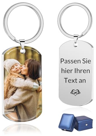 AAQ Personalisierter Schlüsselanhänger mit Foto - Personalisierte Foto Namen Schlüsselanhänger für Männer Frauen, Personalisierte Fotogeschenke