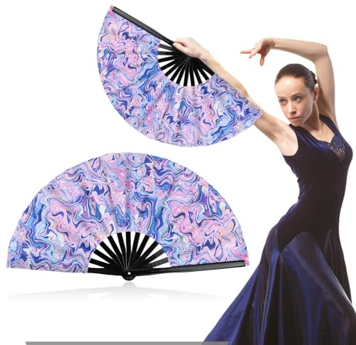 Duronge, Ventaglio a Mano in Bambù, Grande Ventaglio Pieghevole, per Matrimonio, Feste, Danza, Festival (B)