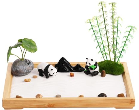 Gatphy Zen Garden Kit Mini Zen Garden Set Japanese Zen Sand Garden Mini Table Zen Sand Garden Kit Panda Desktop Sand Garden Panda Mini Zen Garden Kit for Office Desk 28x19cm
