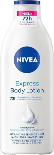 NIVEA Express Body Lotion, extra schnell einziehende Körperlotion, Körpercreme mit purem Hyaluron, Meeresmineralien und NIVEA Tiefenpflege Serum (400 ml) (Packung mit 2)