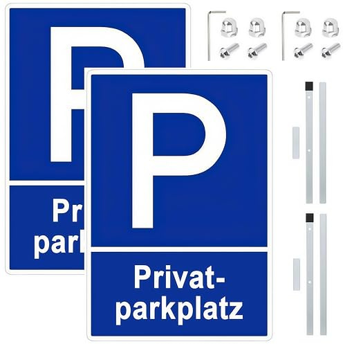 2 Stück Parkplatzschild mit 90 cm Hohem Pfosten, Privatparkplatz Schild mit Pfosten, Parken Verboten Schild, Parkschilder, Parkplatz Kennzeichen, Einfache Montage, Wetterfest und Gut Sichtbar