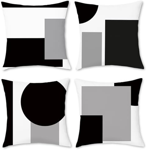 BREASOME Kissenbezug 45x45 cm 4er Set Kissenbezüge Geometrisches Patchwork Design Schwarz Weiß Grau Kissenhülle Dekorative Sofakissen Dekokissen Zierkissenbezug für Sofa Couch Wohnzimmer Schlafzimmer