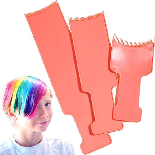 3Pcs Highlighting Board Hair Dye Tools, Balayage Highlighting Paddle Teeth Surfaces Widen Foiling Board Hair Dye Paddle Dye Foil Coloring Balayage Board Set for Hair Bleach, Pink