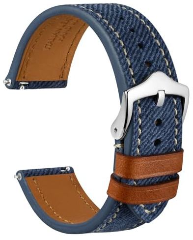 WOCCI Denim Muster Uhrenarmband, Italienisches Leder, Edelstahlschließe, Armbandbreite 18mm 20mm 22mm