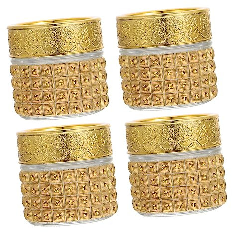 WEKADRIN Lot De 4 Bocaux De Rangement En Verre Doré 10g, Petits Contenants Multifonctions, Transparent, Inoxydable, Cuisine Et Stockage Alimentaire, Bocaux De Luxe Pour Thé, Épices Et Grains