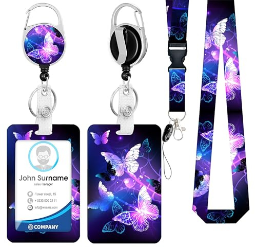 Gxdamxz Ausweishülle mit Band, Schlüsselband Ausziehbar Schlüsselanhänger, Schlüsselbänder Lanyard mit Kartenhülle, Busausweis Hülle Kinder, Ausweishalter Kartenhalter, Schmetterling